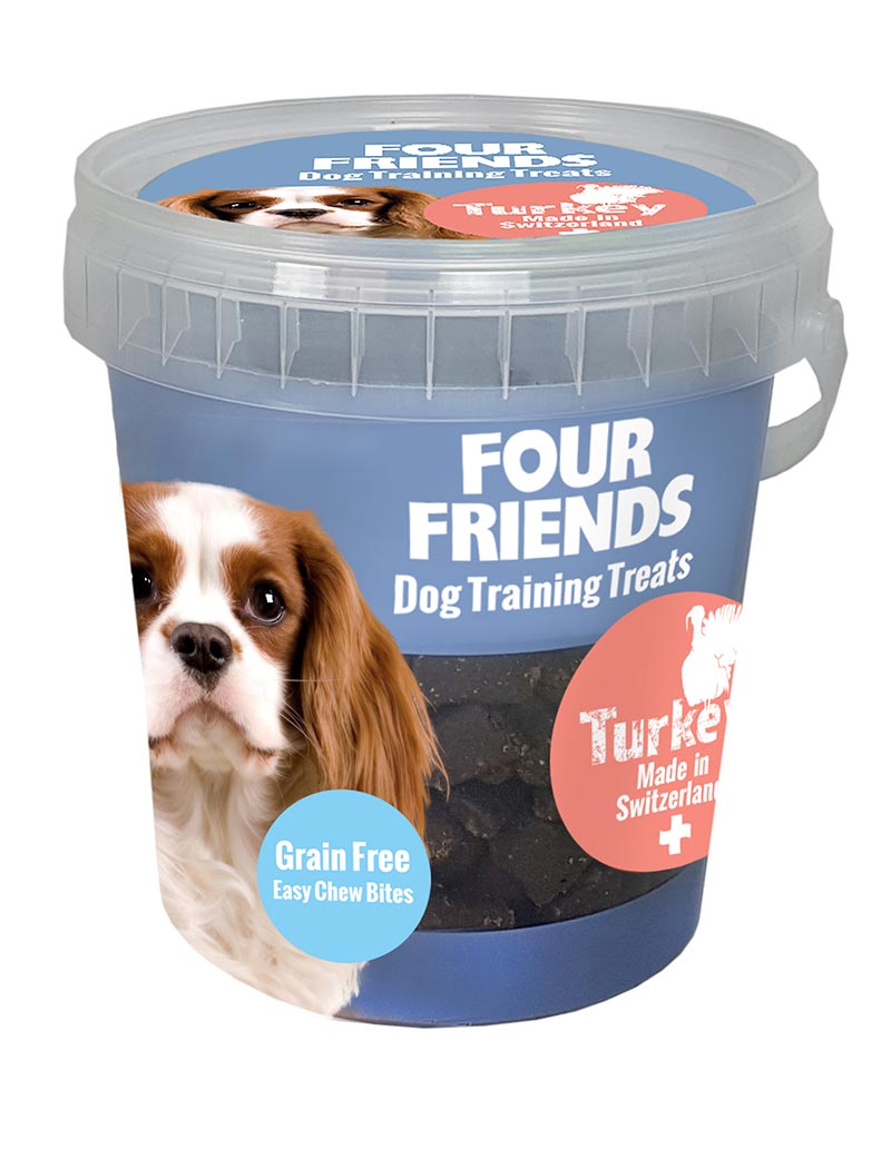 Four Friends Dog Training Treats 400 g. Spannmålsfritt träningsgodis och naturgodis med kalkon, för hundar.