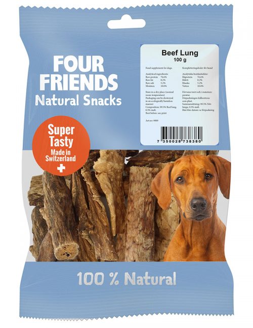 Four Friends Natural Snacks, Beef Lung 100 g. 100% naturligt hundsnacks utav torkad kolunga.