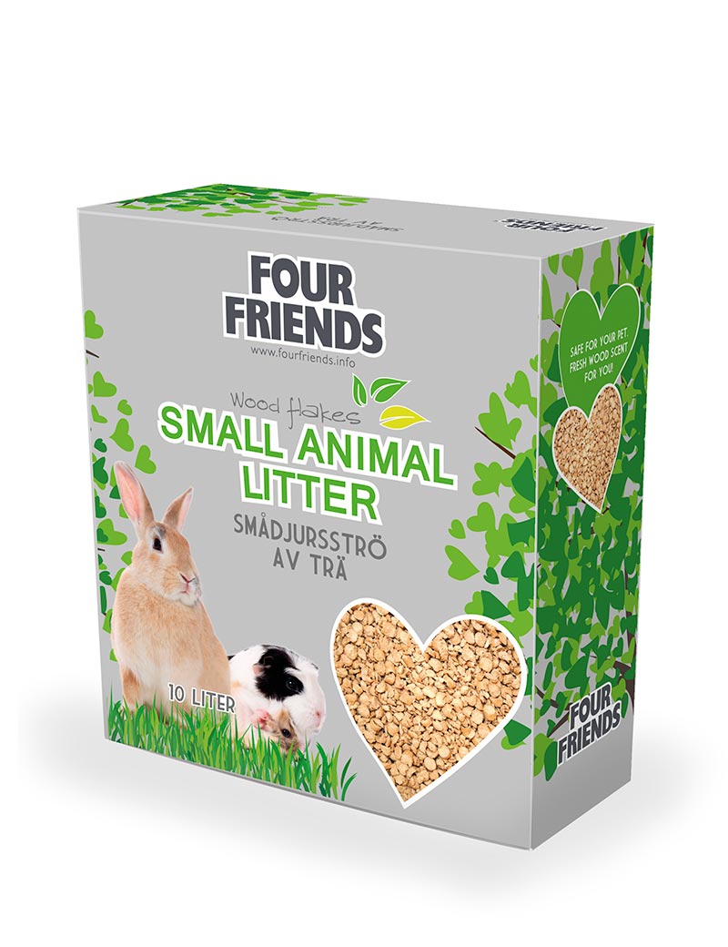 Four Friends smådjursströ utav trä, 10 liter. 100% miljövänligt och med bra uppsugningsförmåga.