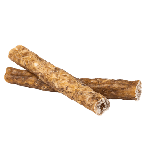 Två tuggben av mald hjorthud.