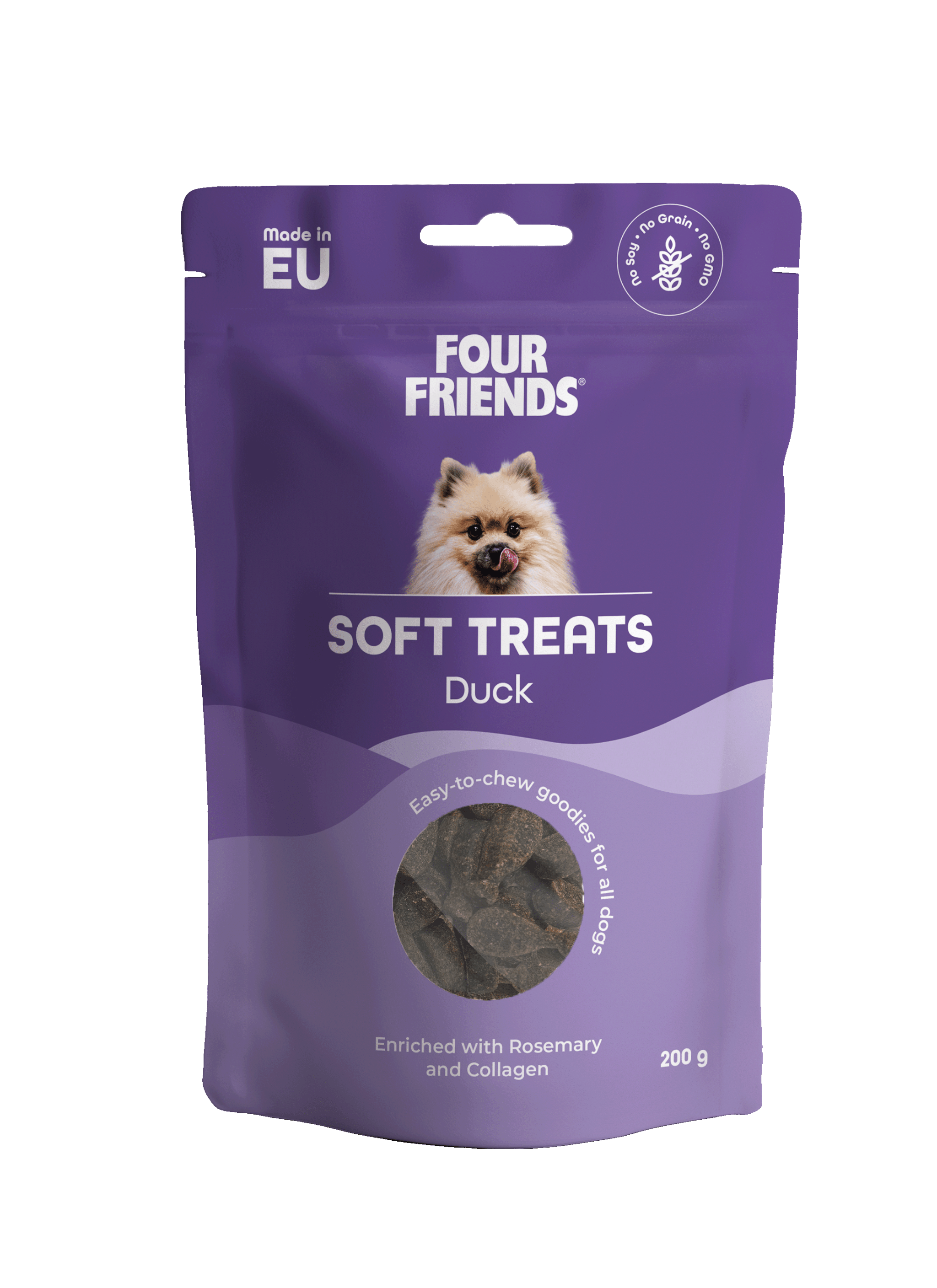 FourFriends Soft Treats Duck – återförslutningsbar påse med hundgodis
